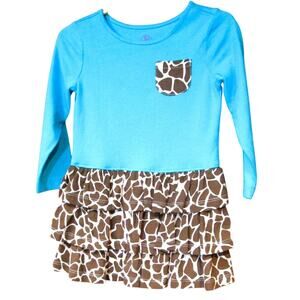 J. Khaki Girl's Dress Aqua and Brown Cobblestone Tiered Pleated Skirt Size 2T